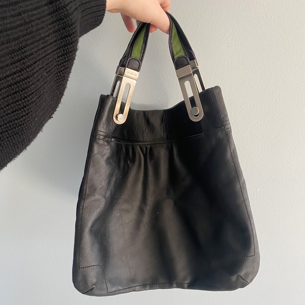 Cul-De-Sac Black Faux Leather Silver Handle Tote Bag Purse